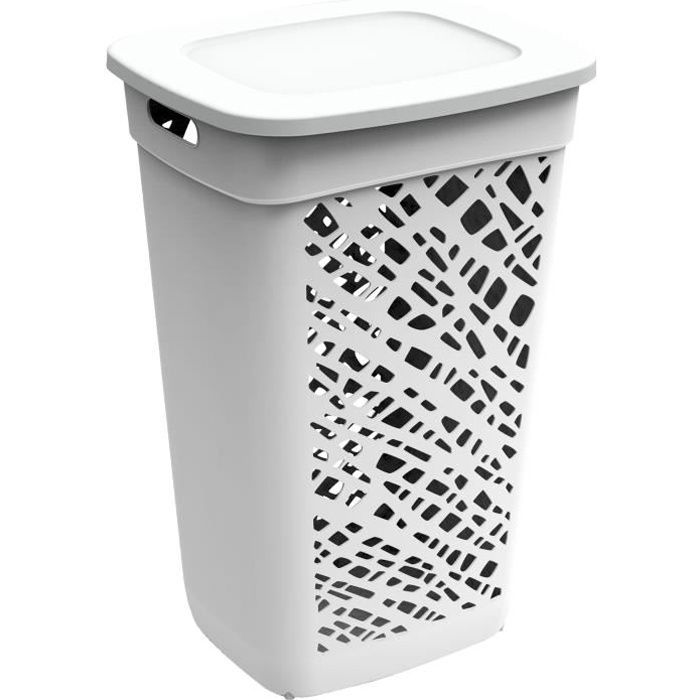 Panier à Linge Blanc 38L JARDIN202 Avec Couvercle - Range-vêtements Pratique Pour Salle De Bain
