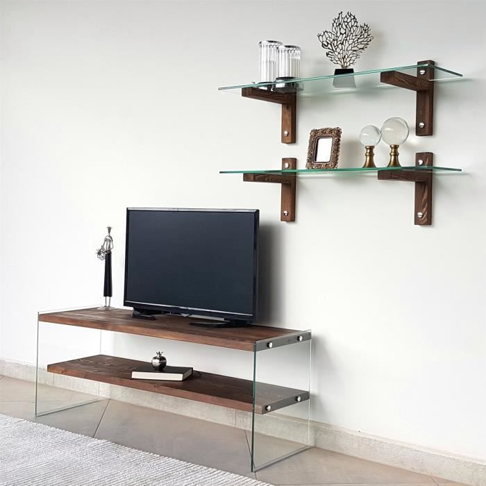 meuble tv locelso - emob - pin massif - 120 cm - blanc - salon - contemporain - design