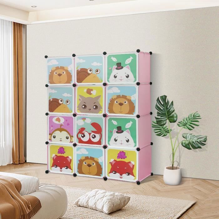 Armoire de rangement pour chambre denfant à 12 cubes - ERROLVES - Rose - Contemporain - Design - Enfant