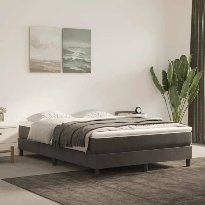 Sommier à ressorts - ESTINK - 140x200 cm - Velours gris foncé - 2 places - Pieds inclus