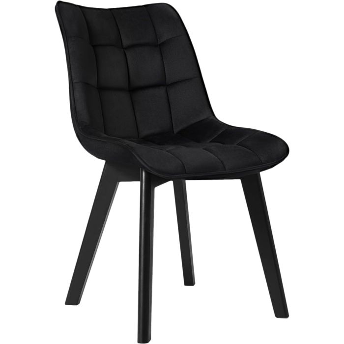 EUGAD 1x Chaise de Salle à Manger Velours Assise Bois Pieds pour Cuisine Chambre Salon Noir 0656BY-1