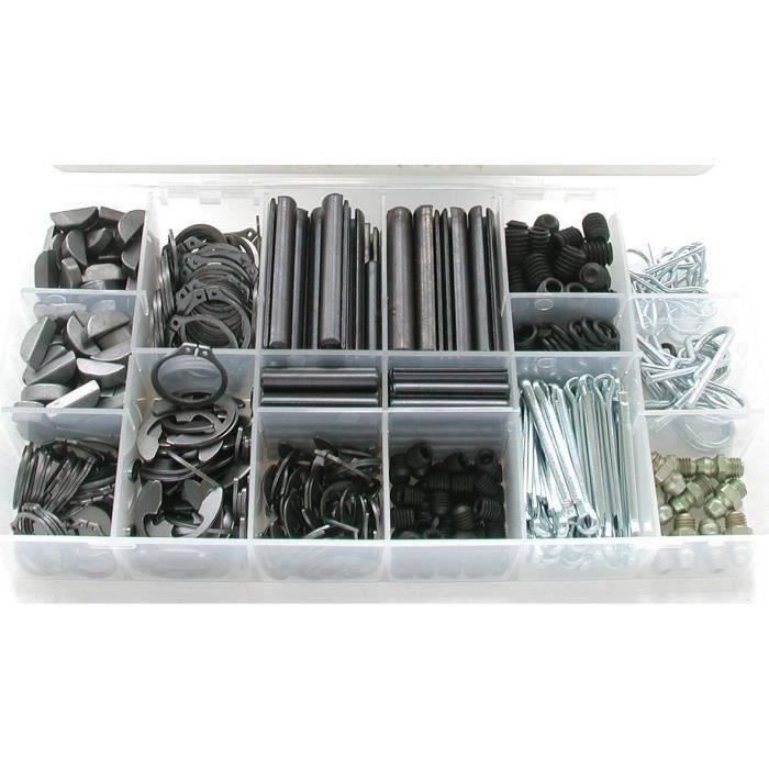 Coffret composé d'un assortiment de clips, goupilles, clavettes, 555 pièces