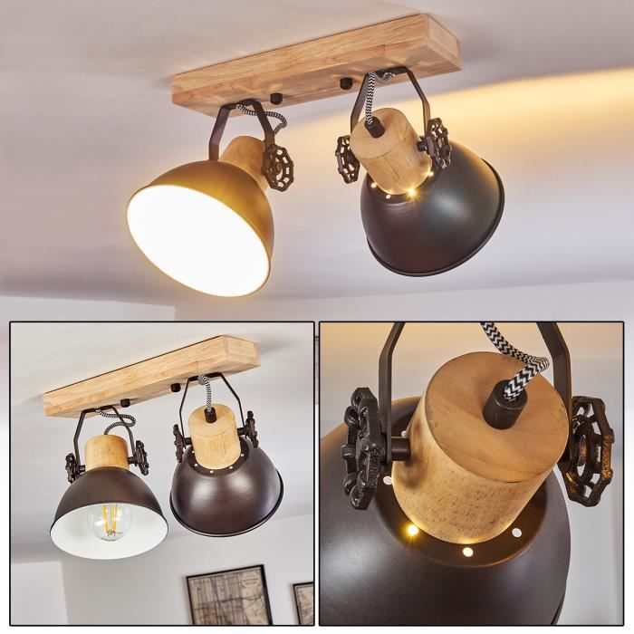 Plafonnier - HOFSTEIN - Orny - Bois véritable et métal - 2 spots orientables - E27 max. 60W Plafonnier - HOFSTEIN - Orny - Bois véritable et métal - 2 spots orientables - E27 max. 60W