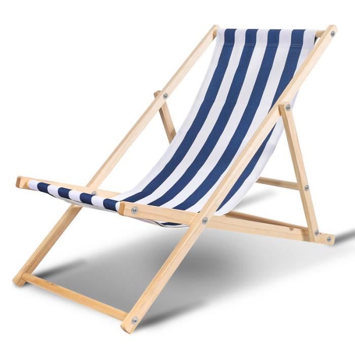 Izrielar Chaise longue pivotante pliante Chaise longue de plage Chaise en bois Bleu blanc CHAISE LONGUE - TRANSAT - BAIN DE SOLEIL