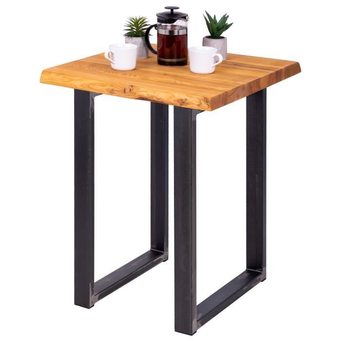 lamo manufaktur table de bar cuisine - table haute industrielle - table haute en bois - 60x60x76 cm - acier brut - loft - foncé