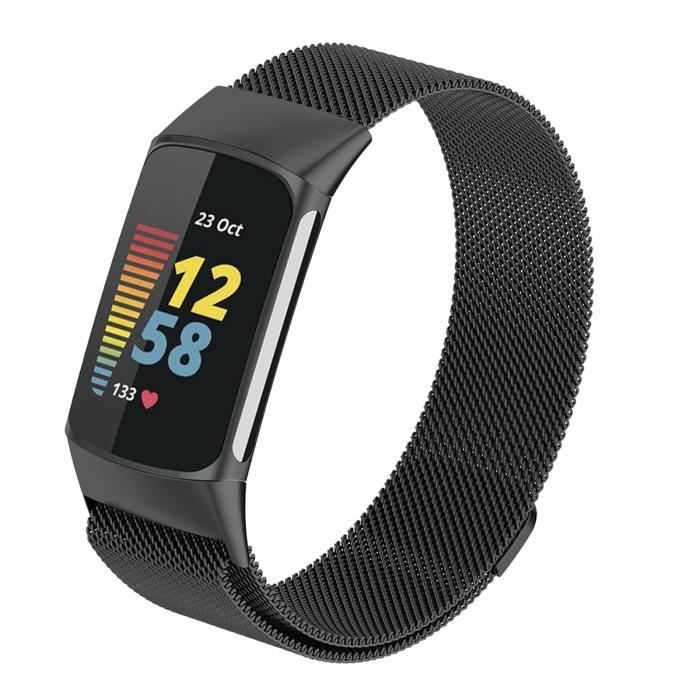 Bracelet Compatible avec Fitbit Charge 5 Acier Inoxydable Metal Mesh Tissé Ajustable Magnétique Sangle Bracelet pour Femmes Hommes