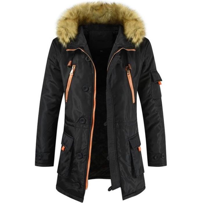 JINDING Parka homme mode capuche bord?�e fourrure confor noir NOIR - Cdiscount Pr??t-?�-Porter
