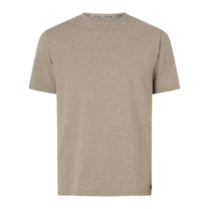 T shirt Homme Calvin Klein Taupe Coupe classique Col rond Manches courtes Brown Cdiscount Pret a Porter