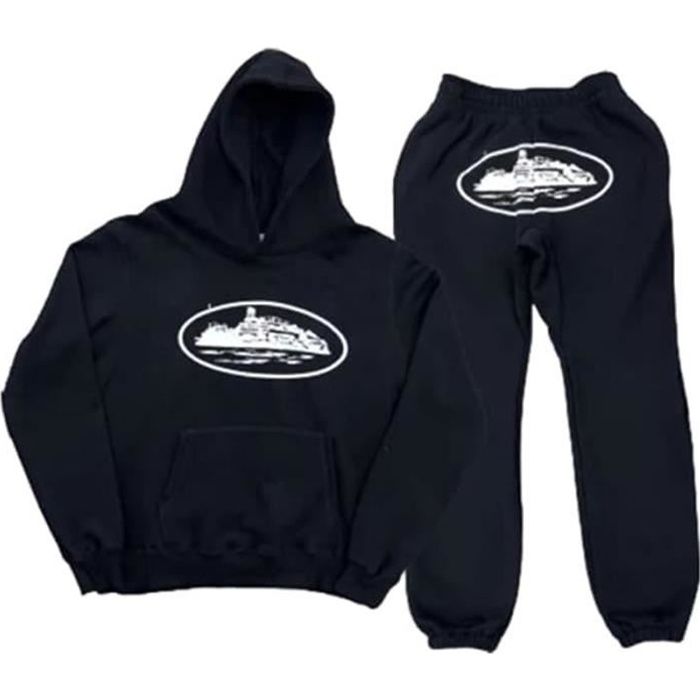 Survetement de Jogging 2 Pieces pour Homme Corteiz Noir Fitness Multisport Manches Longues