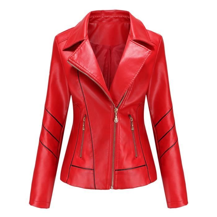 Funmoon Veste Femme Courte en Simili Cuir Col Montant Mi Saison