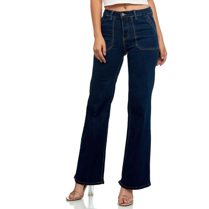 YUYOUG Femmes Jeans Taille Moyenne Denim Jeans Broderie Stretch Button Flare Pants Jeans Pants Trousers Pantalon Femme Jean Taille Haute Chic