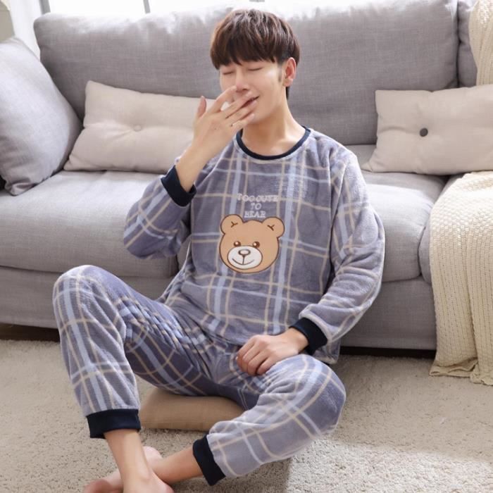 Pyjama Homme long Couples pais chaud flanelle manches longues