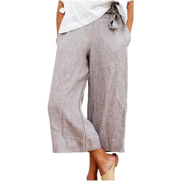 Pantalon Court (pantacourt) Vintage Cop Copine - Lin Et Coton Gris - Taille 36 - Occasion