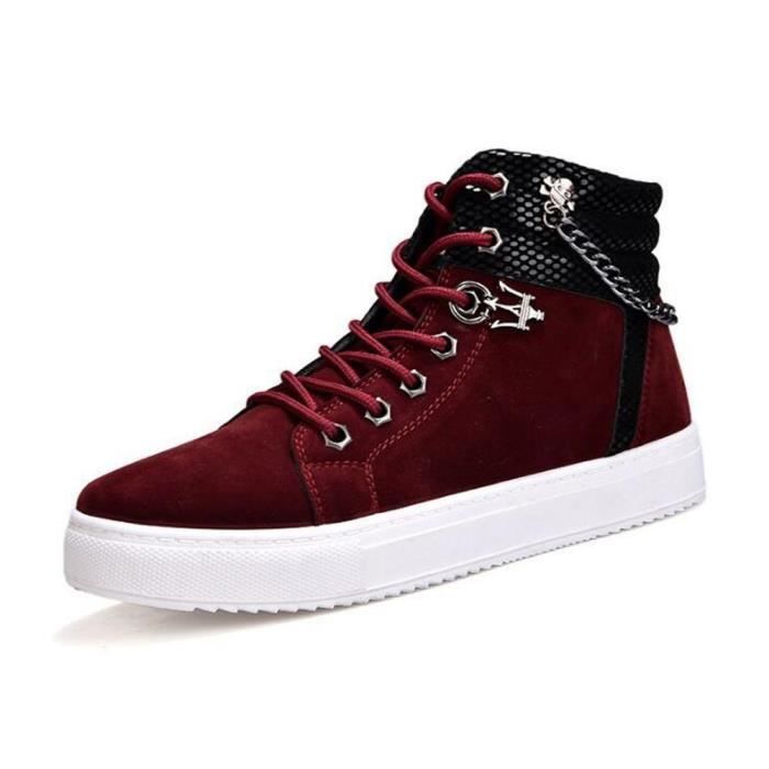 Chaussures montantes - Rouge - Homme - Cuir - Lacets - Plat Rouge -  Cdiscount Chaussures