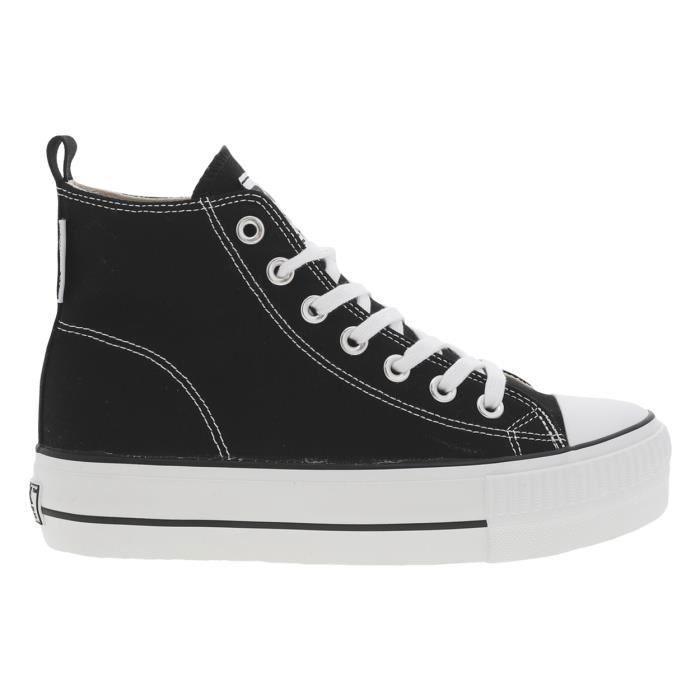 BK Baskets montantes femme BK noir à lacets plats - Marque BK - Dessus / Tige: Textile