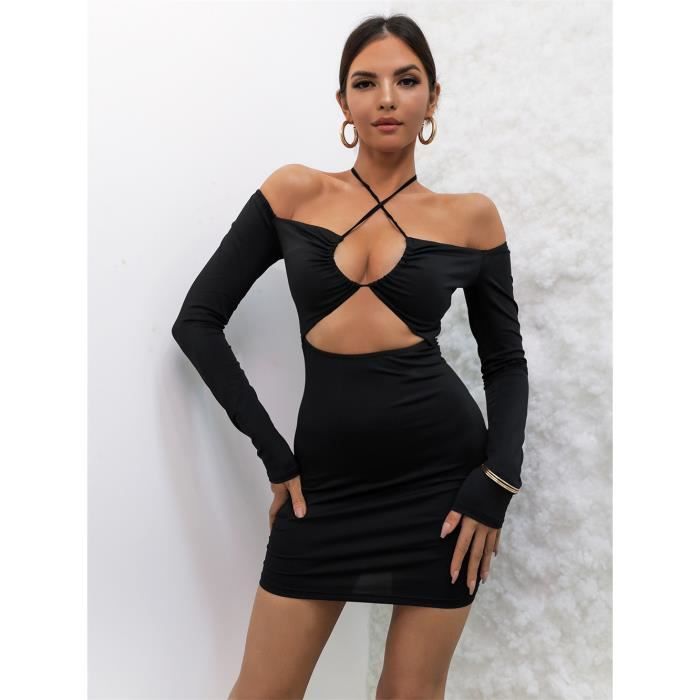 Mini Robe Femme Black Dress Sexy Euphoria Outfit avec des Gants evider Mini Dress Club Party Bodycon Dress Costume Dress Noire Cdiscount Pret a Porter