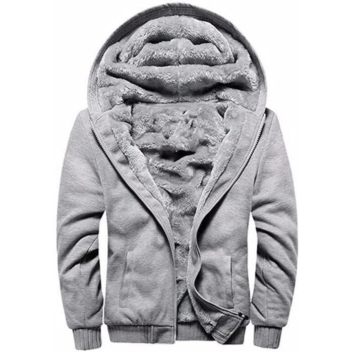 Veste Homme Hiver Chaud Doublure Polaire Capuche Fermeture Eclair  Sweatshirt avec Poches Manches Longues Doux Hoodie Blousons