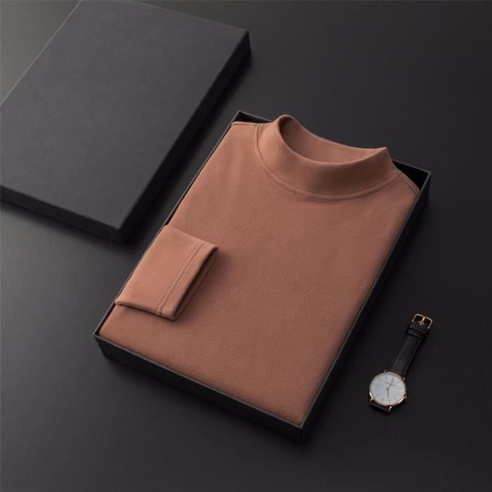Pull Homme 1/4 Zip Col Roulé - Chaud, Doublure Polaire, Poche Poitrine, Coupe Slim