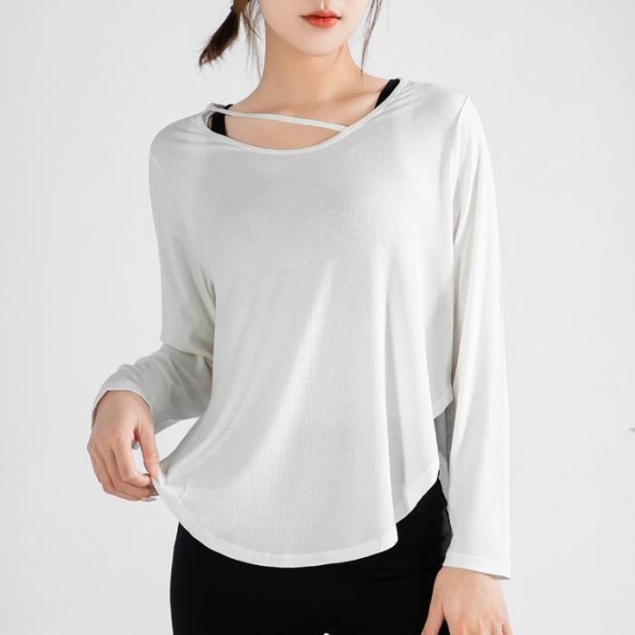 T-shirt de Sport Femme INSFITY - Manches Longues Extensible Yoga Séchage  rapide - Blanc Blanc - Cdiscount Sport
