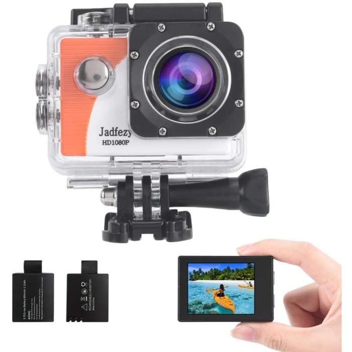 Jadfezy Caméra d’action étanche avec caméra d’action étanche 40 m avec EIS grand angle 140 degrés 900 mAh Batterie rechargeable et kit daccessoires bleu-blanc 