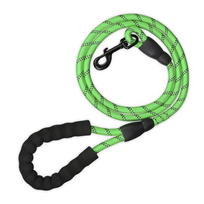 Comparer les prix de Relaxdays Laisse pour petits & gros chiens pesant jusqu’à 50 kg, réfléchissante, boucle rembourrée, nylon, 150 cm, verte