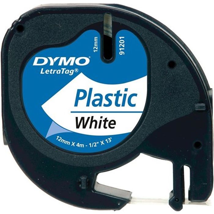 Dymo LetraTag rubans plastique (12mm x 4m) Noir/Blanc