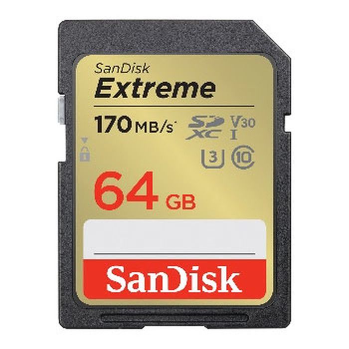 Carte Mémoire SDXC - SANDISK - Extreme 64GB - 170MB/S - 80MB/S - UHS-I Class 10 U3 V30