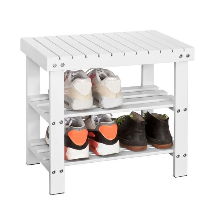 sobuy fsr02-k-w banc étagère à chaussures meuble de chaussures en bambou - haute qualité l50xp29xh45cm blanc