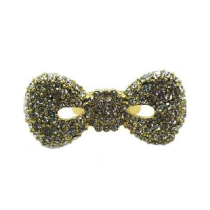 Barrette à Cheveux Dorée - Noeud Cristal Clair Et Ambre, 3 Pouces, Neuve