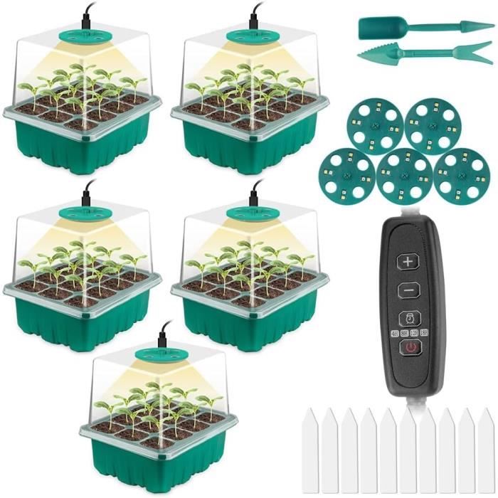 MYMULIKE Mini Serre 5 Pièces Silicone Avec Lumière LED - Plateau Semis Intérieur Contrôleur