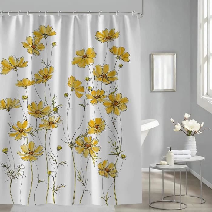 Rideau Douche Extra Court 90X180 Zen 3D Rideau De Douche Avec 12 Crochets, 100% Polyester