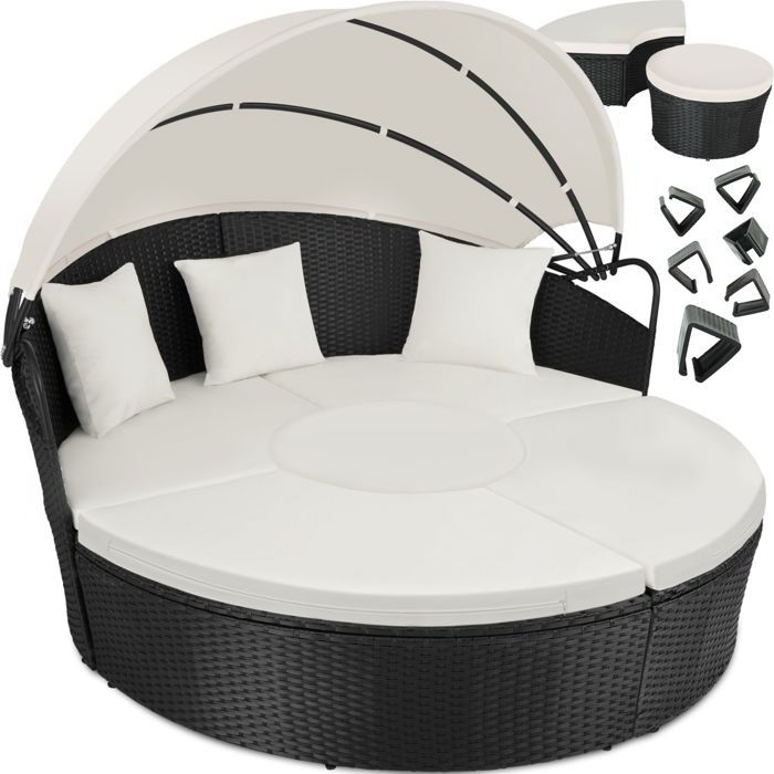 tectake salon de jardin bain de soleil transat modulable aluminium et resine tressee pare soleil 3 coussins noir cdiscount jardin