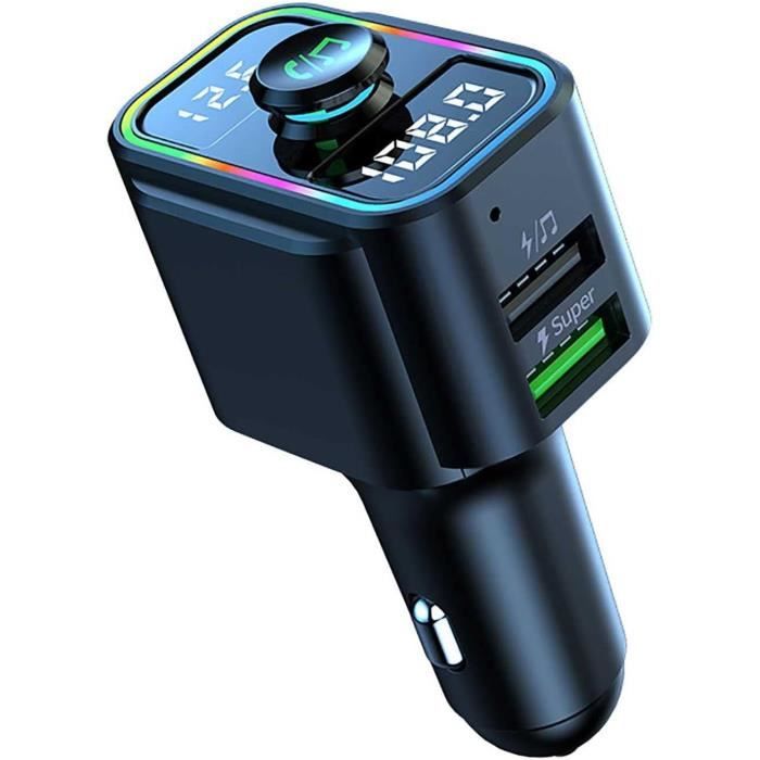 Lntyq Transmetteur FM Bluetooth, Bluetooth 5.0 Voiture Adaptateur Radio Lecteur Mp3 Kit Main Libre Sans Fil Chargeur Allume Cigare Avec Dual Usb Ports 5v24a 1a Support Carte Sdcle Usb Noir 86210665