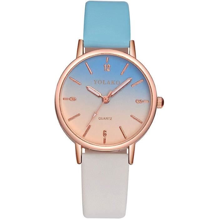 Montre Femme Pas Cher Bracelet Cuir Cadeau Fashion Quartz Rond