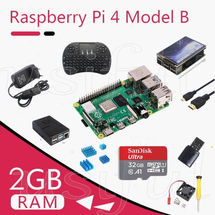 Raspberry Pi 4 Modèle B 2Go,Clavie sans fil,3.5Inch LCD,micro HDMI