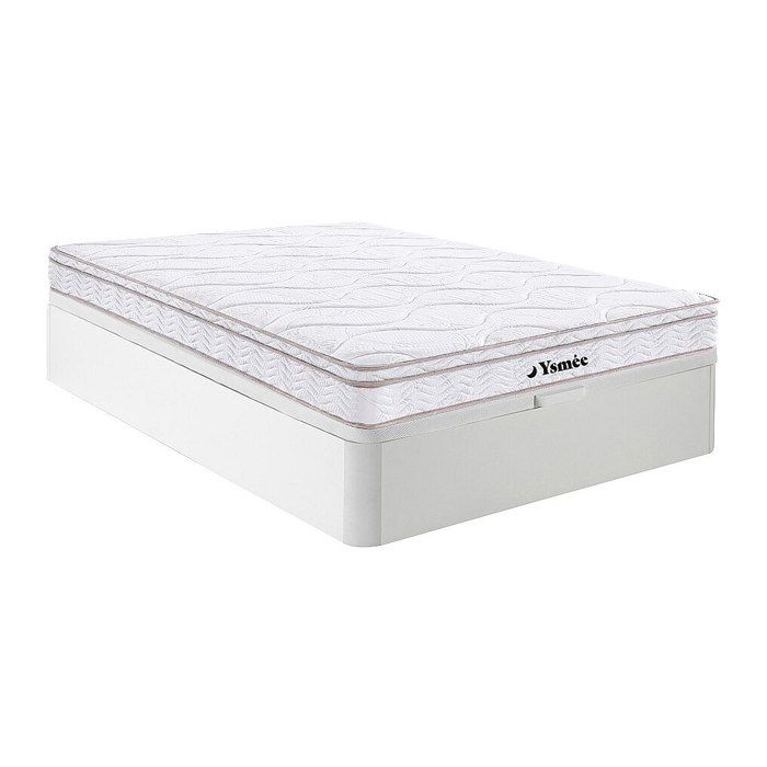 Ensemble 140 x 190 cm sommier coffre blanc + matelas ressorts 3 zones et mémoire de forme ép.20cm - WOLKENTANZ de YSMÉE