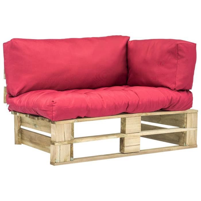 Vidaxl Canape De Jardin Palette Avec Coussins Rouge Pinede Fsc