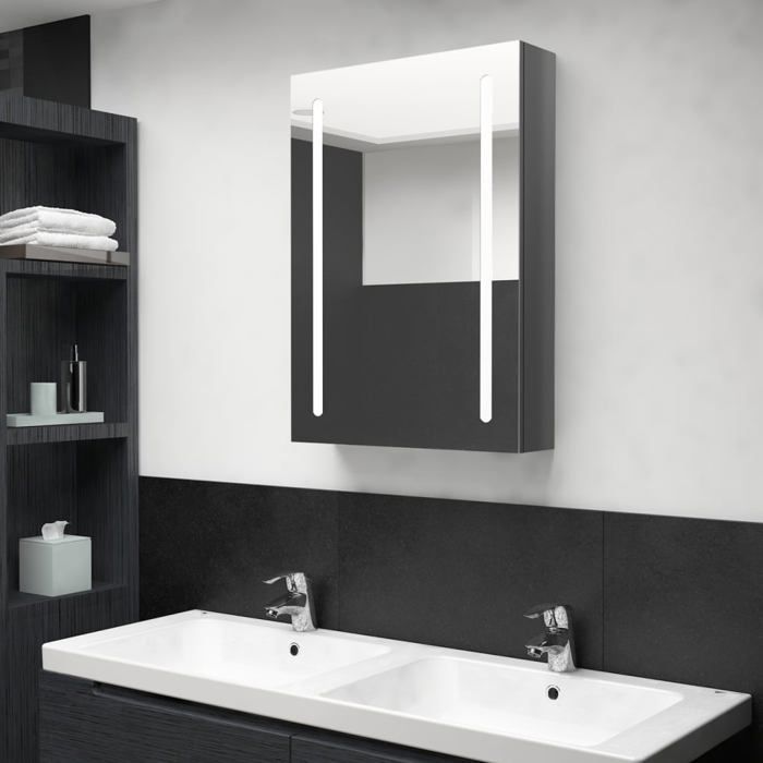 vidaXL Armoire de Salle de Bain à Miroir LED Meuble de Rangement Mural Armoire à Pharmacie Maison Intérieur Gris Brillant 326498 vidaXL Armoire de Salle de Bain à Miroir LED Meuble de Rangement Mural Armoire à Pharmacie Maison Intérieur Gris Brillant 326498