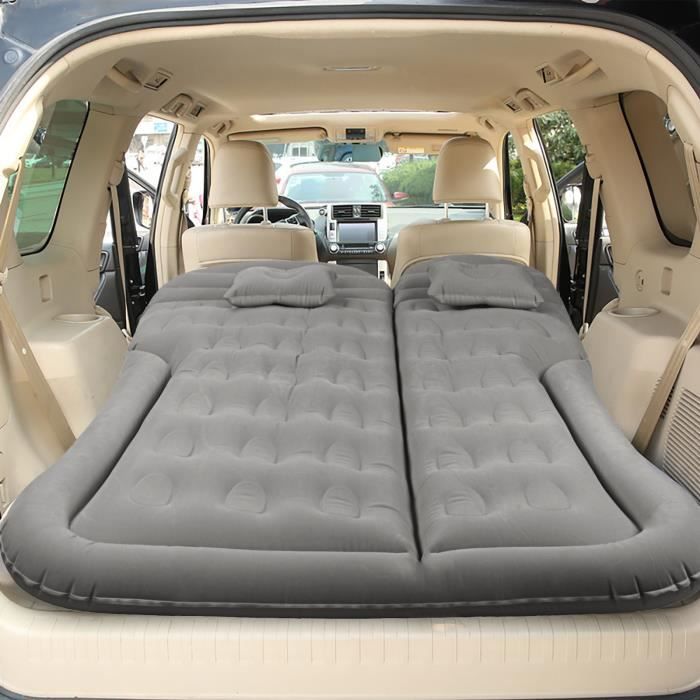 matelas gonflable voiture lit air pliante avec 2 oreillers et pompe à air, idéal pour camping, voyage -145*130*30-gris vinteky®