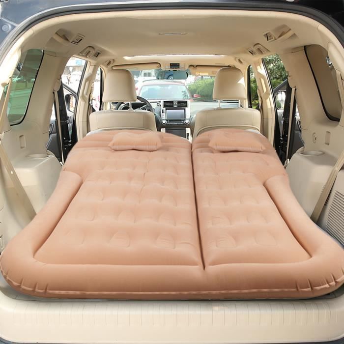 vinteky®matela gonflable voiture lit air pliante avec 2 oreillers et pompe à air，idéal pour camping, voyage，145x130x30，beige