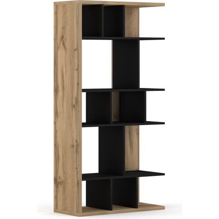 VIVALDI Etagere Bibliothèque - TWIN - 80 cm - chêne wotan - noir mat - style moderne
