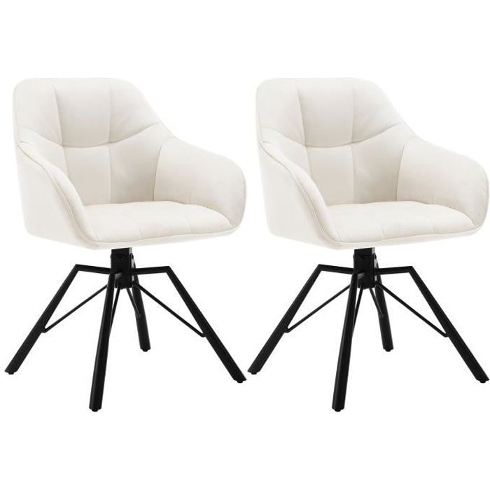 WOLTU Lot de 2 Chaises Pivotante à 360°Chaise Salle à Manger en VeloursFauteuil ScandinavePieds en MétalCrème W0ATT0122-2