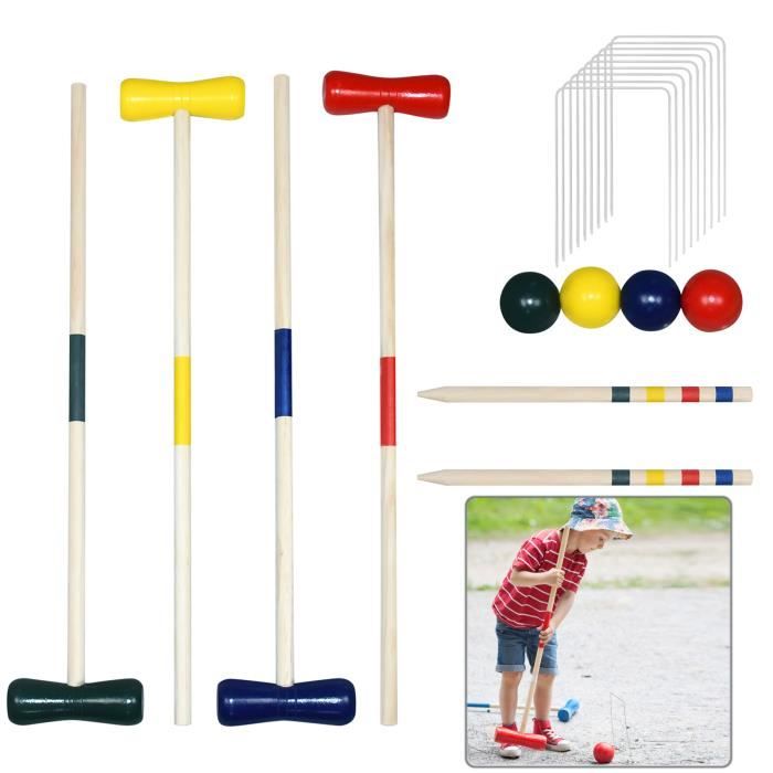 XMTECH Jeu de crocket pour le jardinJeu de Croquet en plein air pour 4