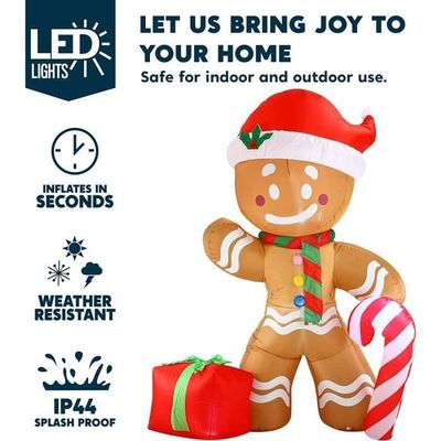 Bonhomme En Pain D'épice Gonflable De Noël 2,5 M - Éclairage LED - Pour Extérieur/intérieur - Décoration Jardin