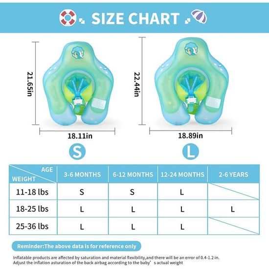 Bouée Anneau Gonflable Bébé Rose/Bleu - PVC Pour 6 à 48 Mois (jusqu'à 30kg)