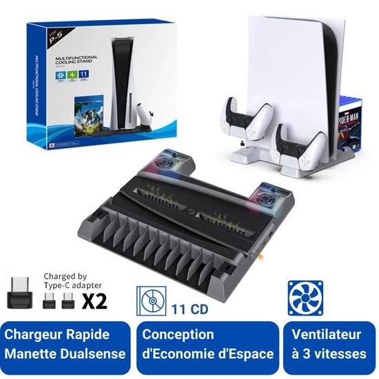 Station de Charge Manettes + Ventilateur Refroidisseur pour PS5