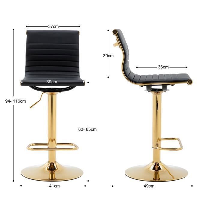 Ya-Home Lot De 2 Tabourets De Bar En Velours Noir Pieds Dorés - Chaise Bar Avec Dossier