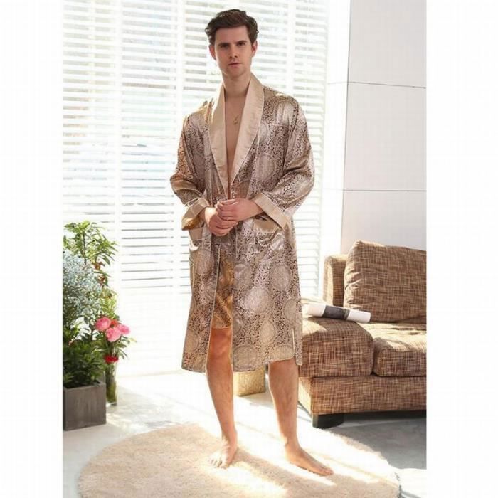 Pyjama homme 2 pieces Chemise de nuit short peignoir en satin pyjama grande taille Peignoir Dore Imprime Jaune Cdiscount Pret a Porter
