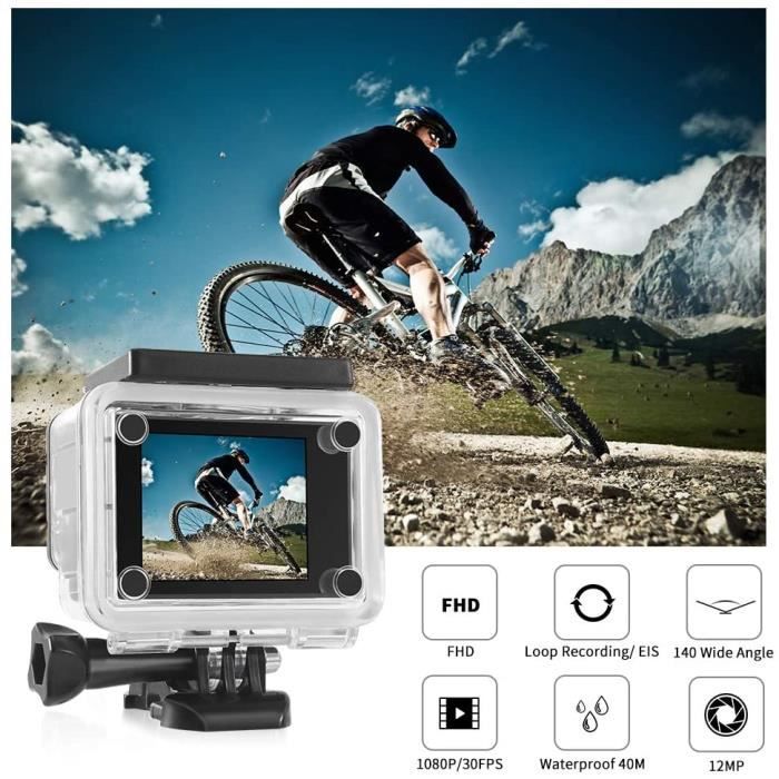 Jadfezy Caméra Sport Ultra HD 1080P, 12MP Caméra d'action avec 2 écran  LCD,Gran