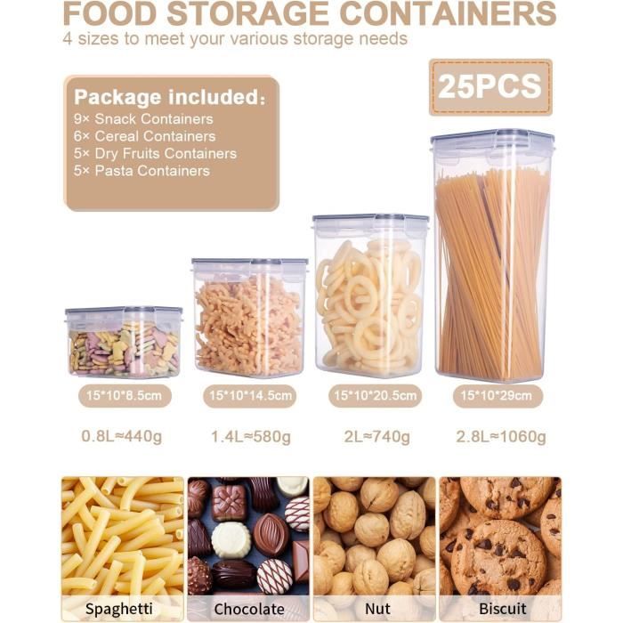 Boite Rangement Cuisine Lot de 8, 2.5L Boîte Hermetiques Alimentaires, Boite  Alimentaire Plastique Cuisine, Conservation des Aliments pour  Farine,Cereales,Pâtes : : Cuisine et Maison